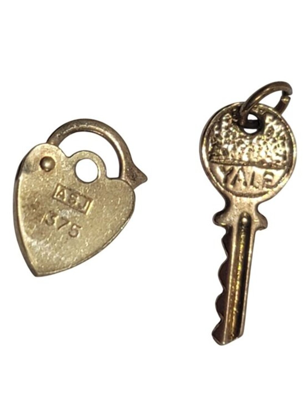 Miniature Gold Heart Padlock & Key Charm Set ASJ 375 Vintage Jewelry - Picture 2 of 11